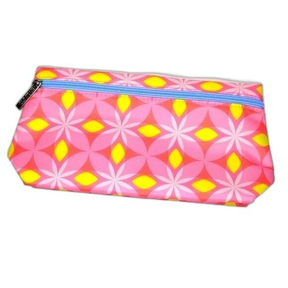 CLINIQUE Make-up Bag Floral Geometric Pink Yellow Blue Fun Colorful Clutch - Picture 1 of 7